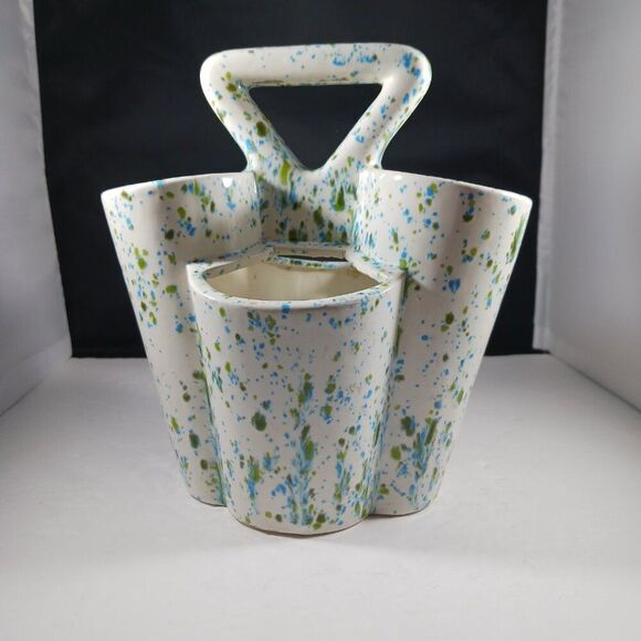 MCM 1975 Blue Green Splatterware Bud Vase / Utensil - Picture 2 of 12